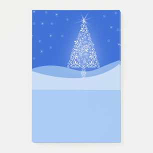 Blue Merry Christmas Tree Starry Night Post it Post-it Klebezettel