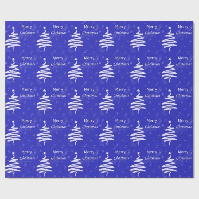 Blue Merry Christmas Wrapping Paper Geschenkpapier (Flach)