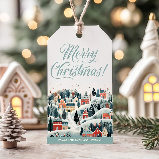 Blue Merry Weihnachts Winter Village Urlaub Geschenkanhänger (Von Creator hochgeladen)