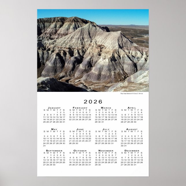 Blue Mesa Badlands Wüstengebirge 2026 Kalender Poster (Vorne)