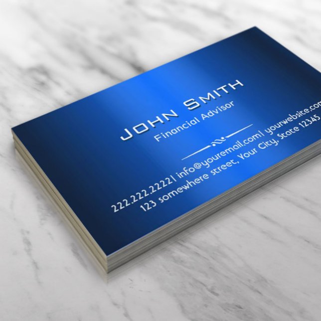 Blue Metal Financial Advisor Business Card Visitenkarte (Von Creator hochgeladen)