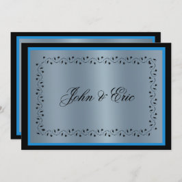 Blue Metallic Black Wedding Einladung