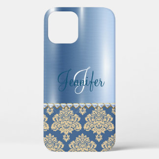 Blue Metallic Damask, Satin, Personalisierter Case