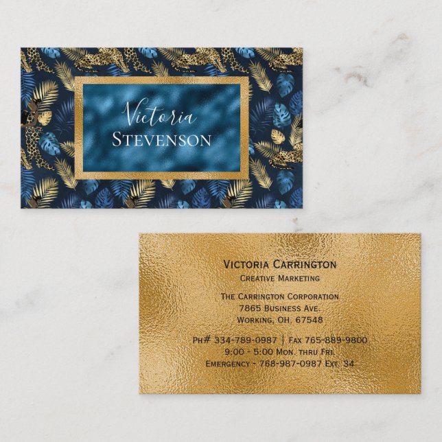 Blue Metallic Elegante Moderne Visitenkarte (Vorne/Hinten)