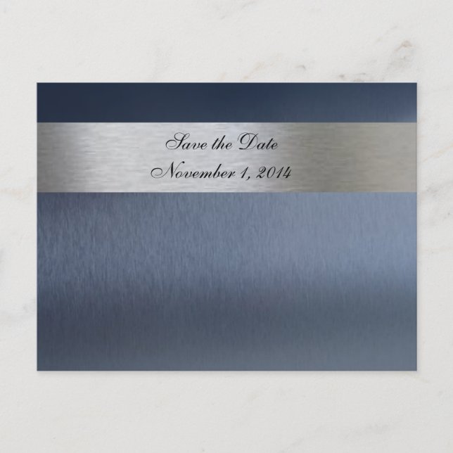 Blue Metallic Save the Date Ankündigungspostkarte (Vorderseite)
