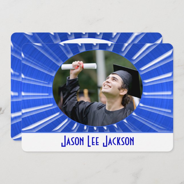 Blue Metallic Sunburst Einladung (Vorne/Hinten)