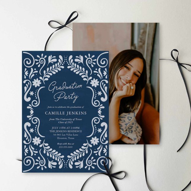 Blue Mexican Fiesta Graduation Party Photo Invite Einladung (Blue Mexican Fiesta Graduation Photo Invite)