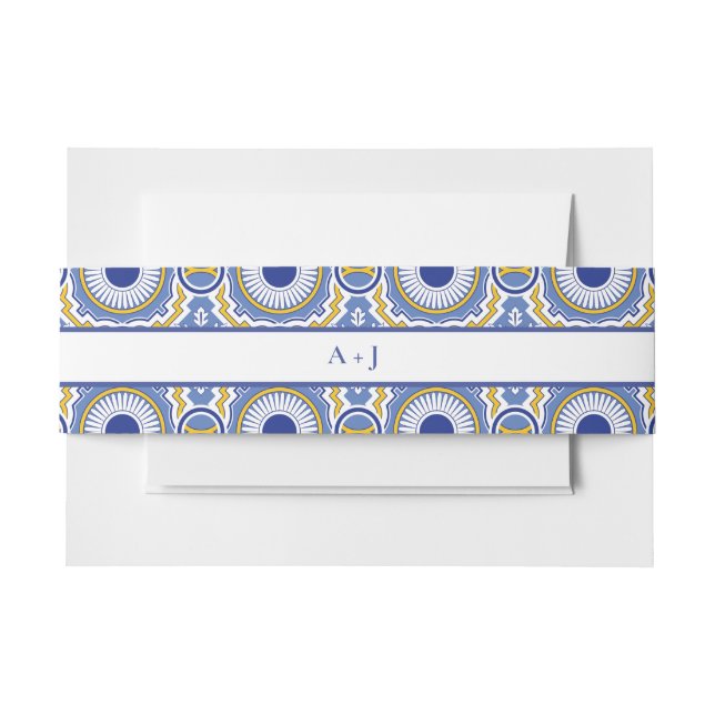 Blue Mexican Talavera Spanish Wedding Einladungsbanderole (Vorderseite Beispiel)