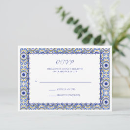 Blue Mexican Talavera Spanish Wedding RSVP Karte