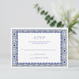 Blue Mexican Talavera Spanish Wedding RSVP Karte
