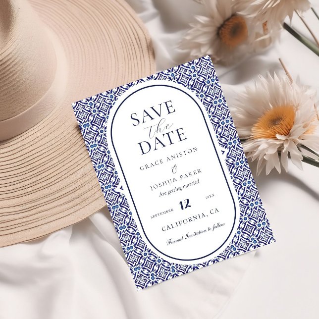 Blue Mexican Talavera Spanish Wedding Save The Date (Von Creator hochgeladen)