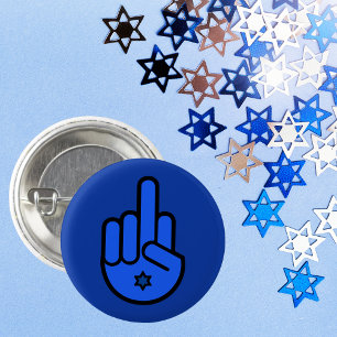 Blue Middle Finger Hamsa mit Star von David Button