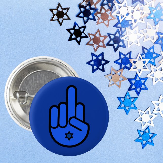 Blue Middle Finger Hamsa mit Star von David Button (Von Creator hochgeladen)