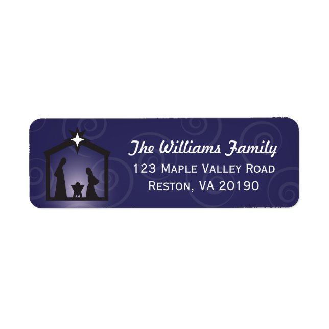 Blue Midnight Christmas Nativity Address Labels (Vorne)