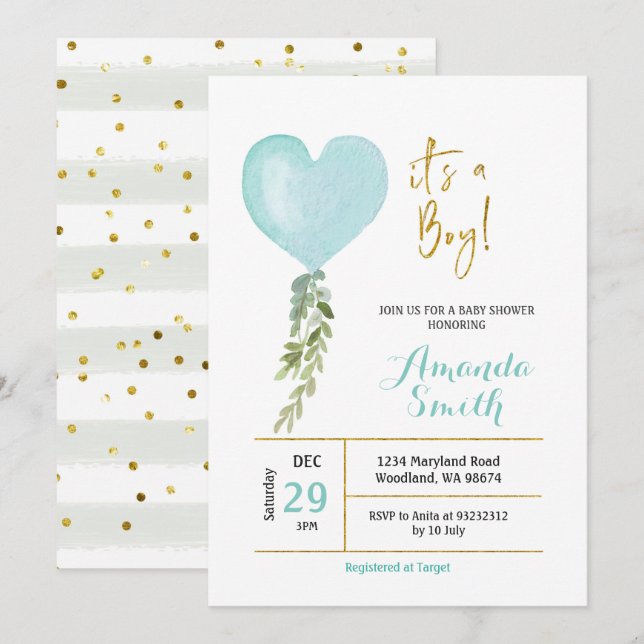 Blue Mini Balloon Baby Dusche Einladung (Vorne/Hinten)