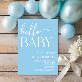 Blue Minimal Hello Baby Dusche Einladung