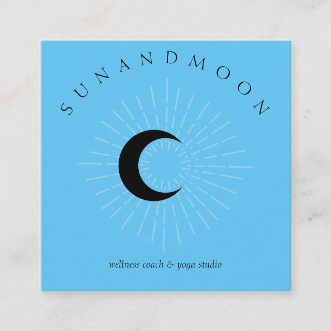 Blue Minimal Modern Celestial Sun Moon Quadratische Visitenkarte (Vorderseite)
