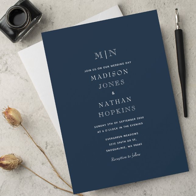 Blue Minimal Monogram Wedding Einladung (Von Creator hochgeladen)