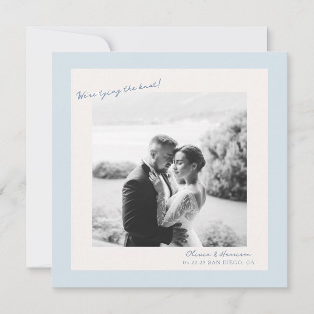 Blue Minimal Photo Wedding Save the Date Einladung (Vorderseite)