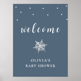 Blue Minimal Snowflake Baby Dusche Willkommen Poster