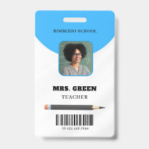 Blue Minimal Teacher ID Card