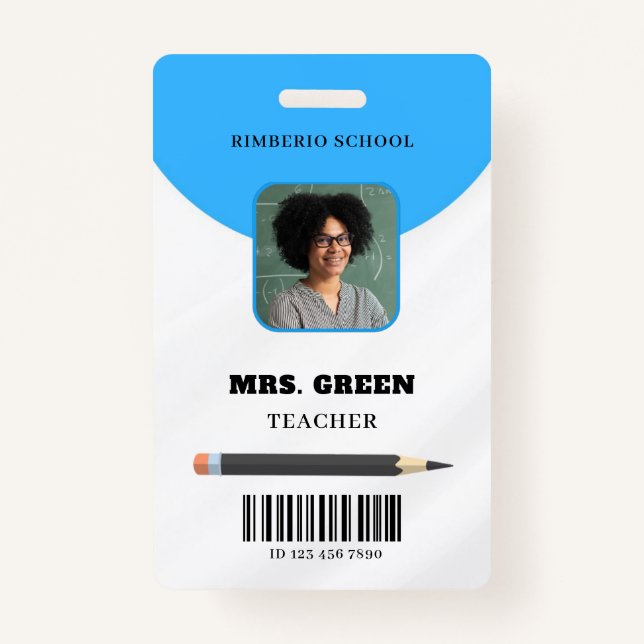 Blue Minimal Teacher ID Card Ausweis (Vorderseite)