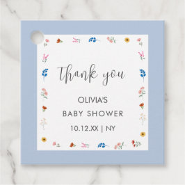 Blue Minimal Wildblume Babydusche Danke Geschenkanhänger