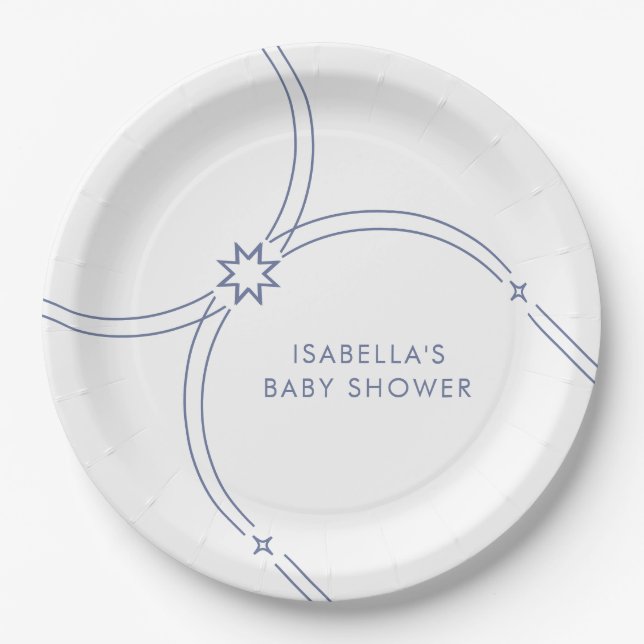 Blue Minimalistisch Boho Arch Baby Dusche Pappteller (Vorderseite)