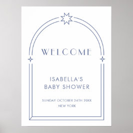 Blue Minimalistisch Boho Arch Baby Dusche Willkomm Poster