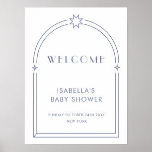 Blue Minimalistisch Boho Arch Baby Dusche Willkomm Poster