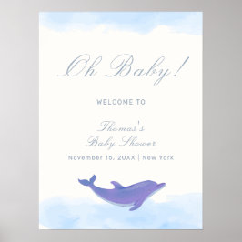 Blue Minimalistisch Boho Dolphin Baby Dusche Willk Poster