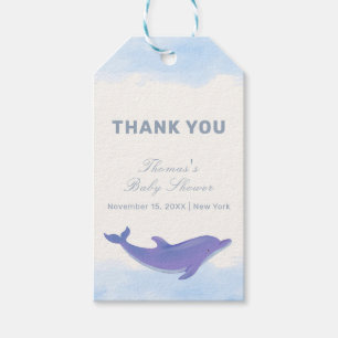 Blue Minimalistisch Boho Ocean Dolphin Baby Dusche Geschenkanhänger