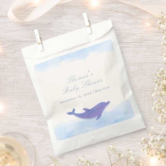 Blue Minimalistisch Boho Ocean Dolphin Baby Dusche Geschenktütchen (Ausgeschnitten)