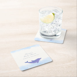 Blue Minimalistisch Boho Ocean Dolphin Baby Dusche Rechteckiger Pappuntersetzer