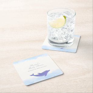 Blue Minimalistisch Boho Ocean Dolphin Baby Dusche Rechteckiger Pappuntersetzer