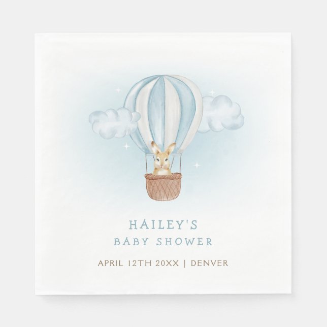 Blue Minimalistisch Bunny Hot Air Ballon Babydusch Serviette (Vorderseite)