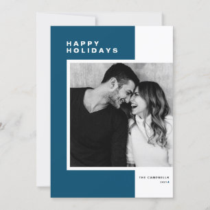 Blue Minimalistisch Color Block Happy Holidays Fot Feiertagskarte
