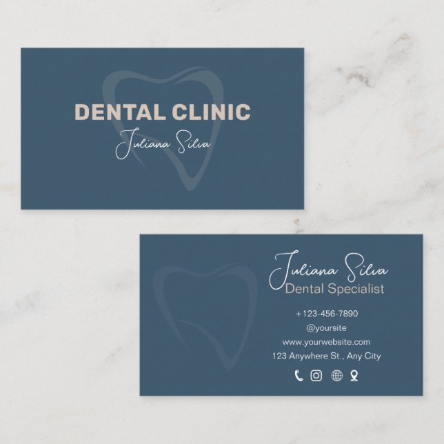 Blue Minimalistisch Dental Clinic Business Card Visitenkarte (Vorne/Hinten)