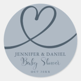 Blue Minimalistisch Elegante Heart Baby Shower Runder Aufkleber