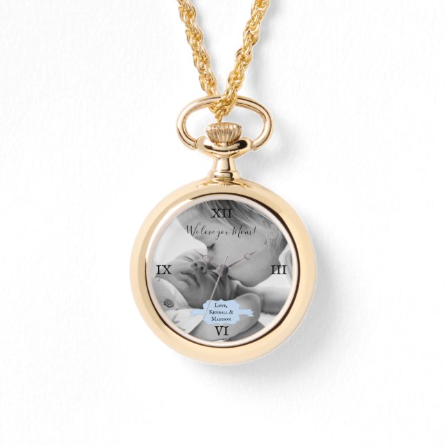 Blue Minimalistisch Foto Mother's Day eWatch Armbanduhr (Vorderseite)