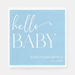 Blue Minimalistisch Hello Baby Dusche Serviette