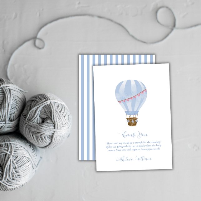 Blue Minimalistisch Hot Air Ballon Boy Baby Dusche Dankeskarte (Blue Minimalist Hot Air Balloon Boy Baby Shower Thank You Card)