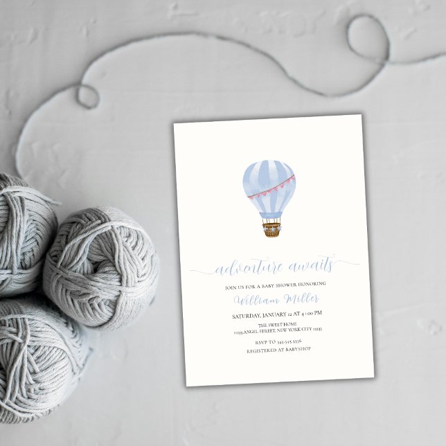 Blue Minimalistisch Hot Air Ballon Boy Baby Dusche Einladung (Blue Minimalist Hot Air Balloon Boy Baby Shower Invitation)