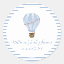 Blue Minimalistisch Hot Air Ballon Boy Baby Dusche Runder Aufkleber