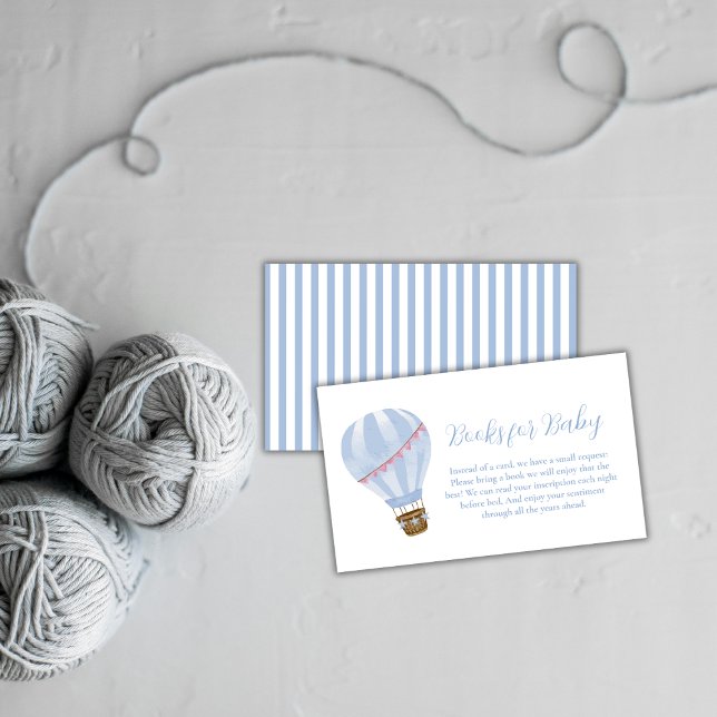 Blue Minimalistisch Hot Air Ballon Bücher Babydusc Begleitkarte (Blue Minimalist Hot Air Balloon Books Baby Shower Enclosure Card)