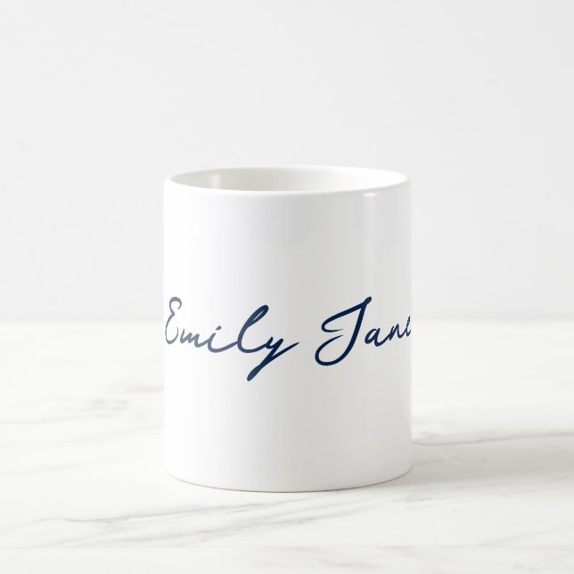 Blue Minimalistisch Modern Handwriting Coffee Tass Kaffeetasse (Mittel)