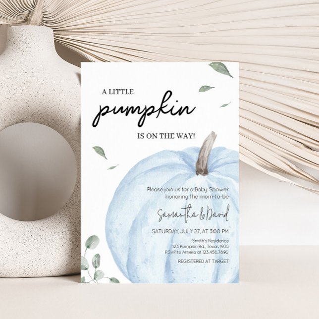 Blue Minimalistisch Pumpkin Baby Dusche Einladung (Watercolor Pumpkin Baby Shower Invitation)
