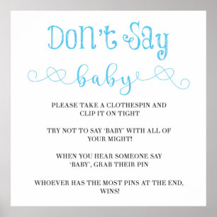 Blue Minimalistisch Script Say Baby Shower nicht Poster