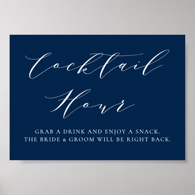Blue Minimalistisch Script Wedding Cocktail Hour Poster (Vorne)