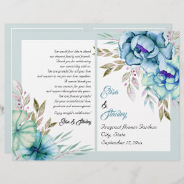Blue Mint Green Aquarell Blume Hochzeitsprogramm